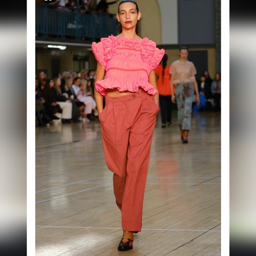 Molly Goddard Clay Brick Red Pleated Chinos Poly/Cotton sz 6